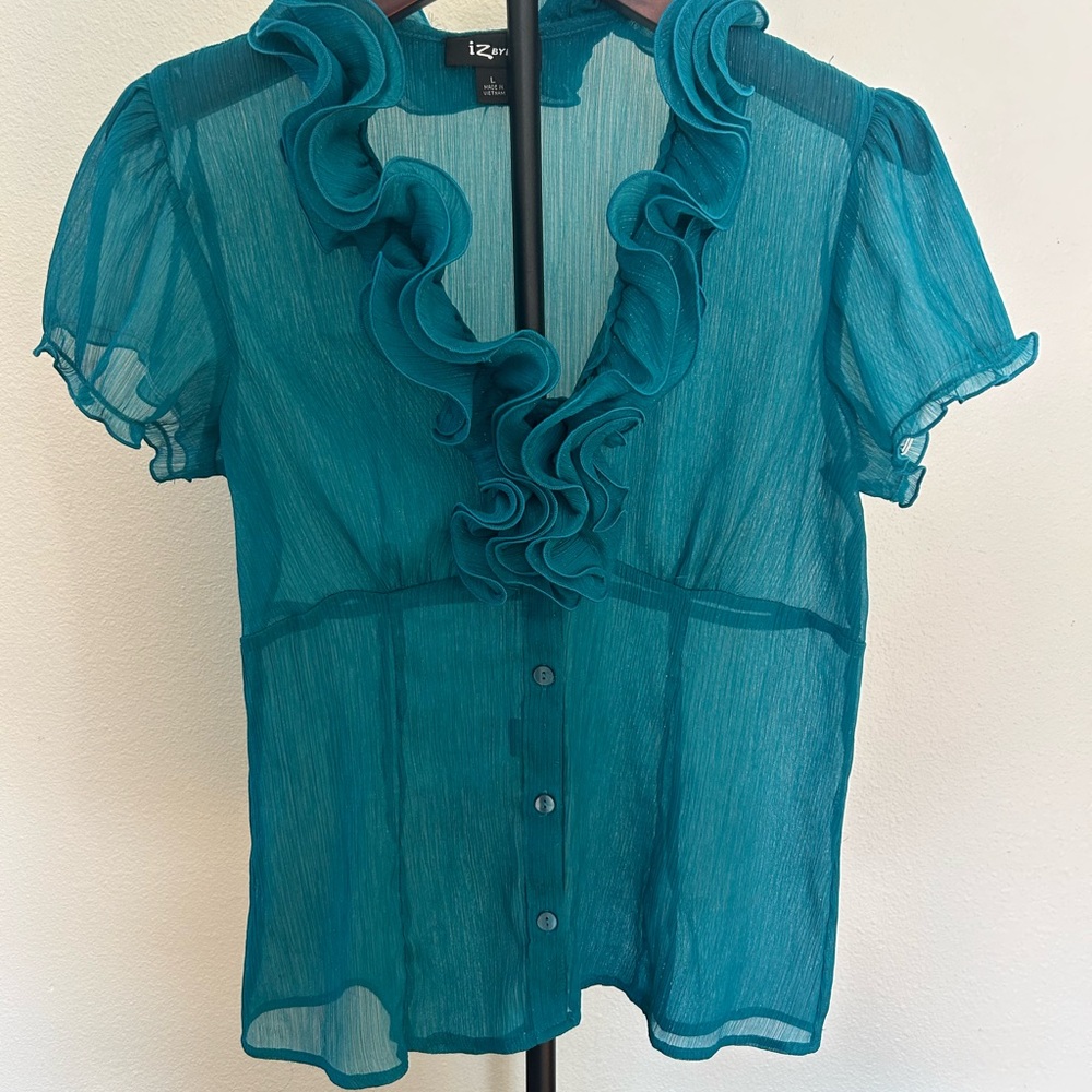 Iz Byer Turquoise Ruffle Blouse